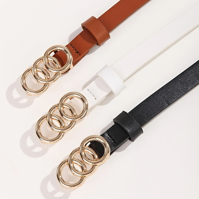 Set of 3 Women's PU Leather Belt with Thin Pin Buckle Casual Waist Bands for Pants Jeans Dresses