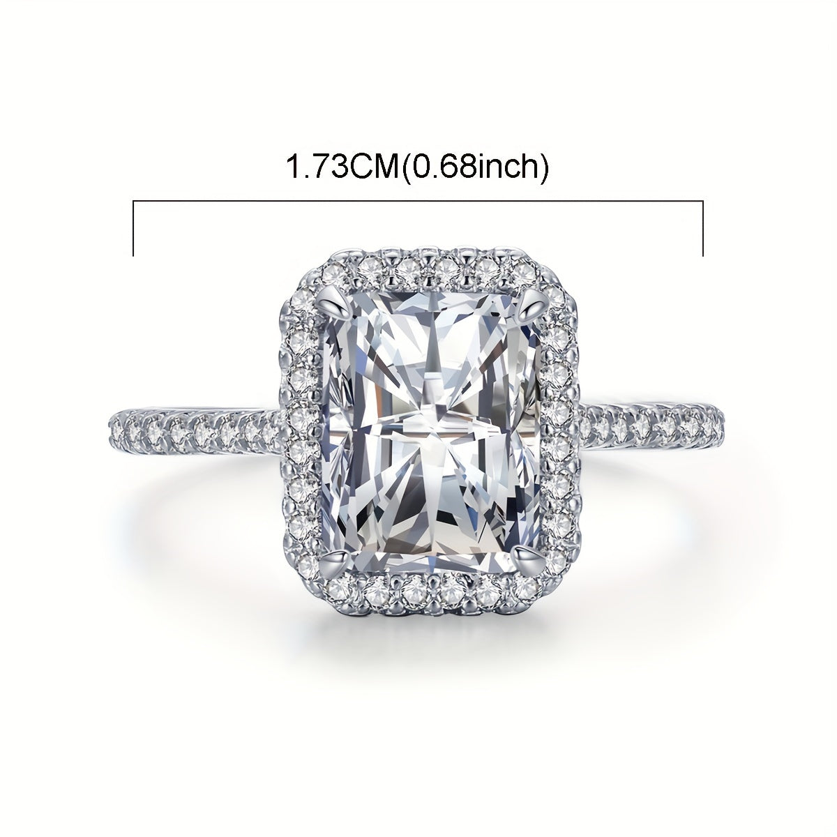 Sterling Silver Engagement Ring with Rectangular Halo and Cubic Zirconia