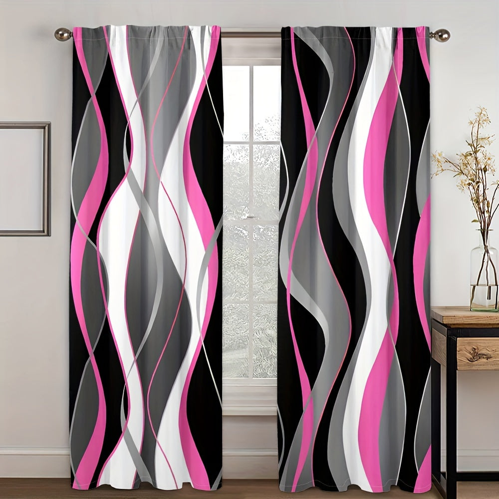 Modern Abstract Geometric Curtain Set Black White 2 Pieces Privacy Drapes