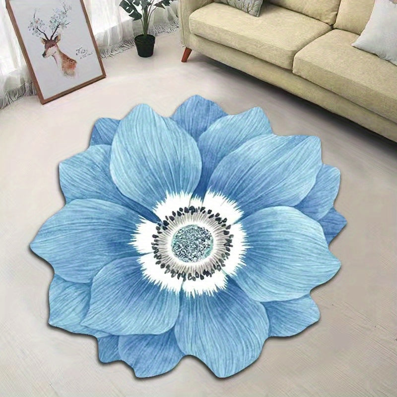 3D Flower-Shaped Non-Slip Floor Mat with Pink Blanket for Living Room Bedroom Bathroom