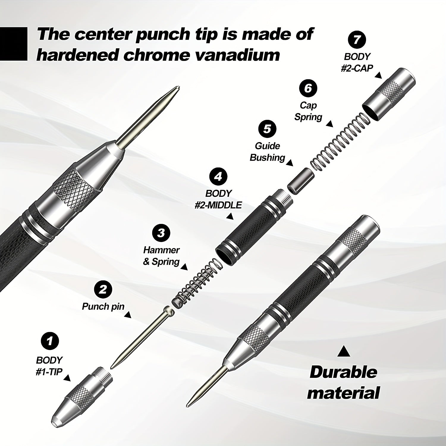 Automatic 130mm High-Speed Steel Center Punch Durable Aluminum Alloy Hand Tool for Metal Wood Glass