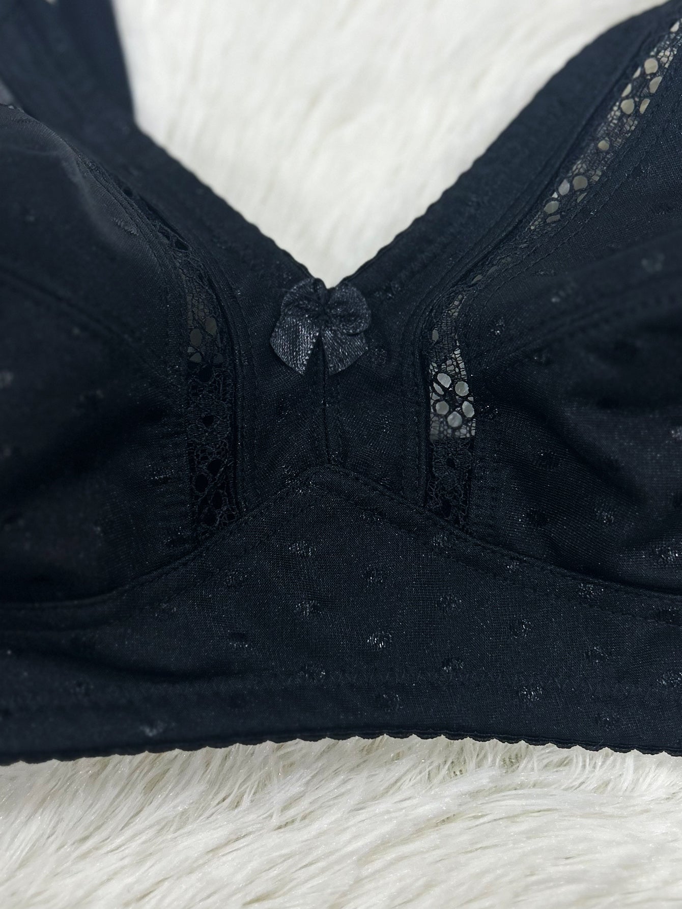 Sujetador sin aros de tallas grandes con lazo, tela de punto de nylon y elastano transpirable de cobertura total