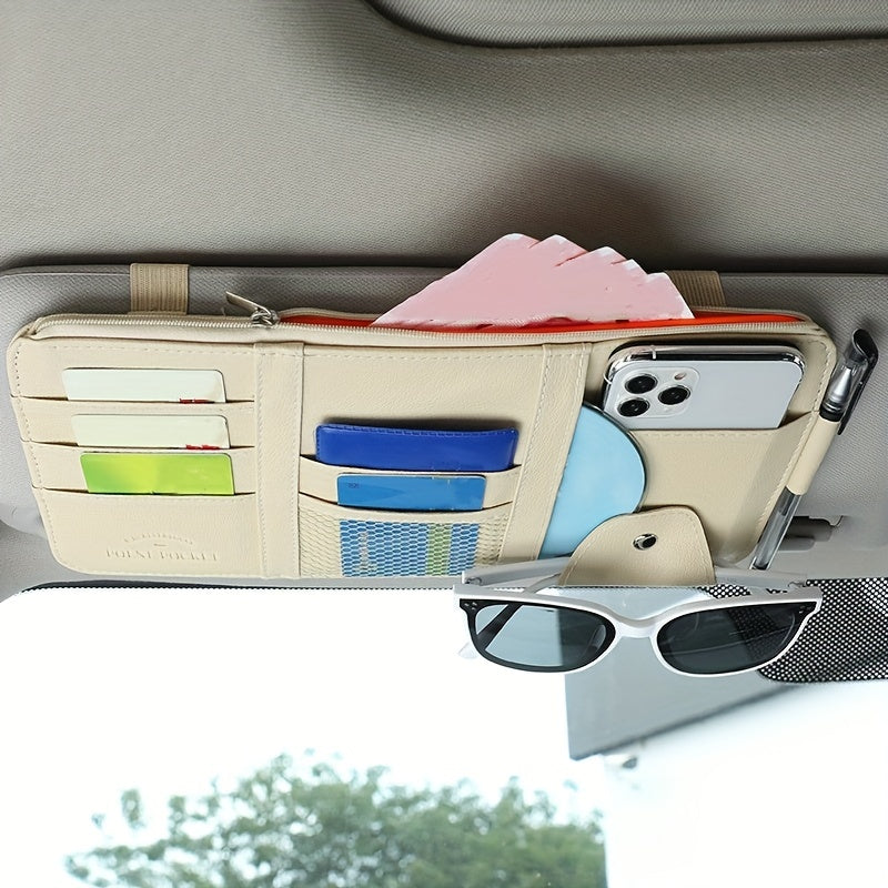 Car Sun Visor Organizer Multi-Functional Storage Bag Sunglasses Holder with Zipper