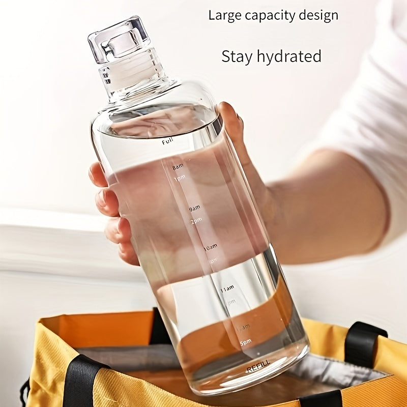 Glass Water Bottle with Time Marker, BPA-Free, 4 Sizes for Outdoor Use