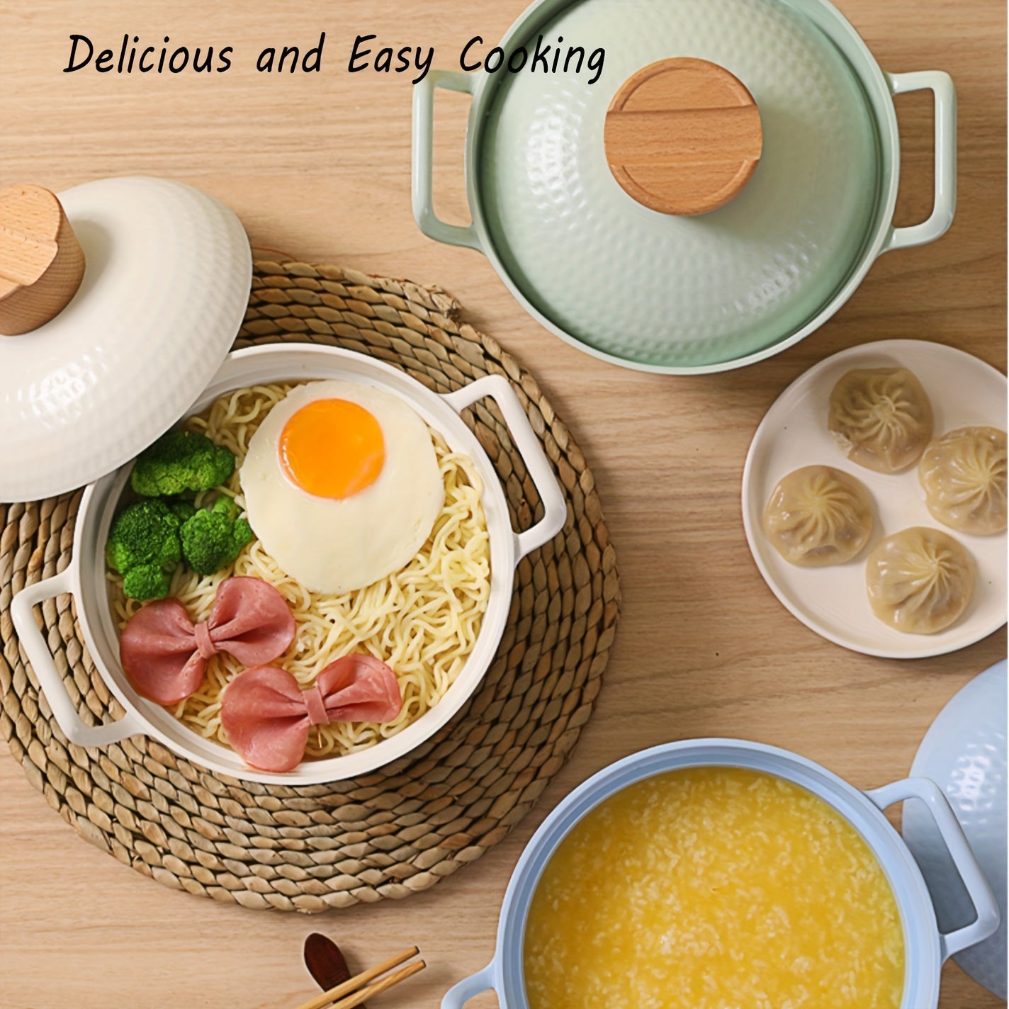 Olla de aluminio para sopa y fideos con revestimiento antiadherente, apta para inducción, ideal para hogar y restaurante