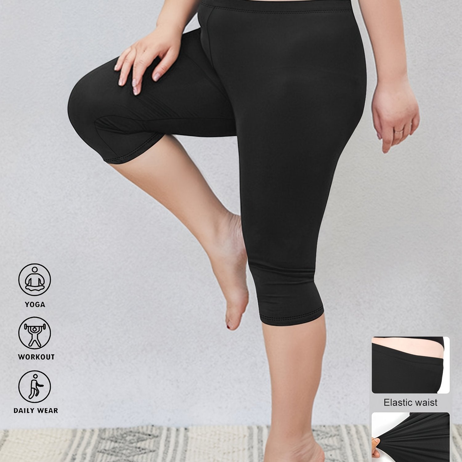 Plus Size High-Waisted Yoga Leggings Capri Tummy Control Butt Lifting