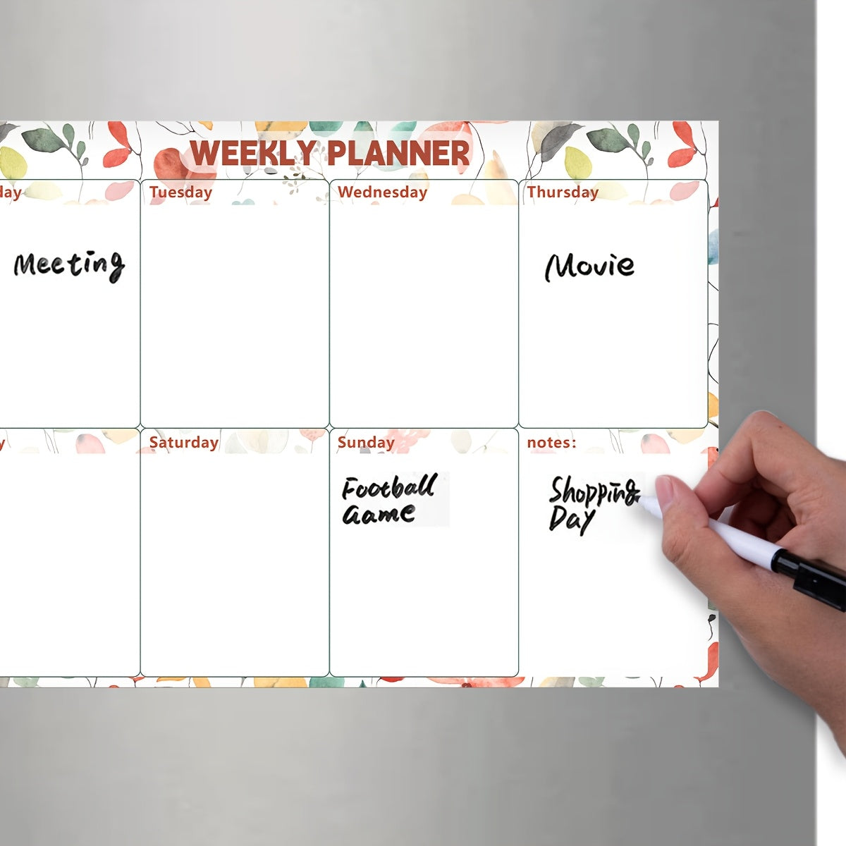 Floral Magnetic Dry-Erase Whiteboard for Refrigerator with Calendar and Magnets