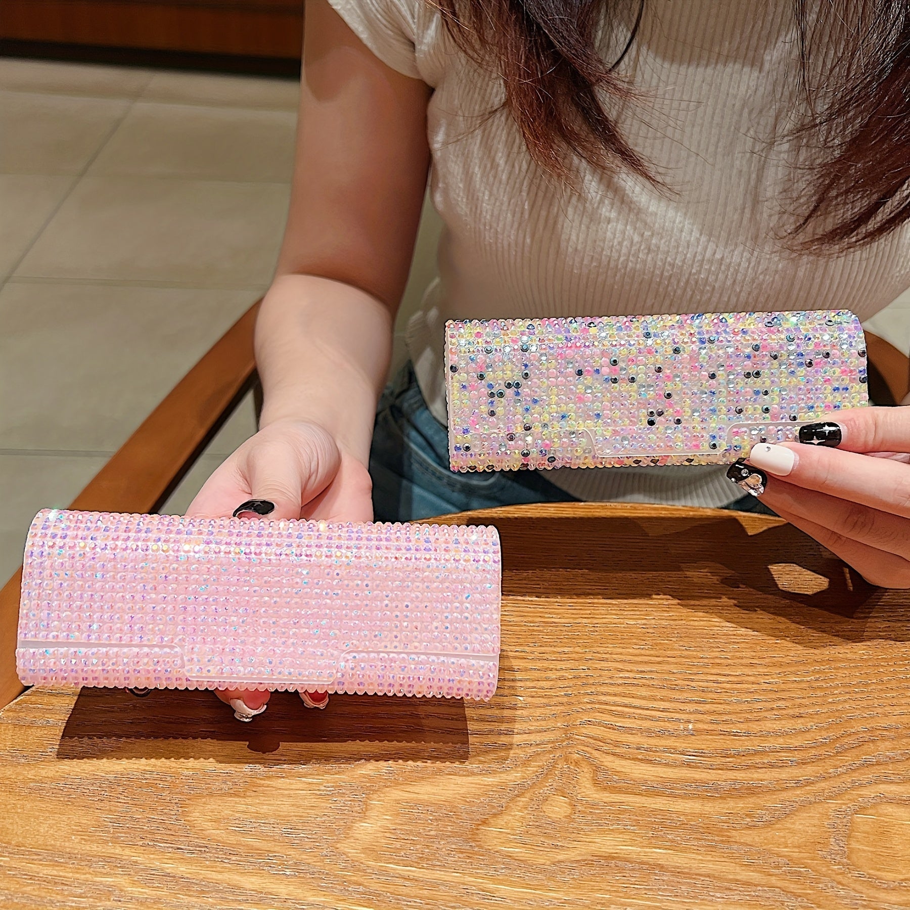 Shiny Rhinestone Eyeglass Case and Jewelry Box Plastic Storage for Women