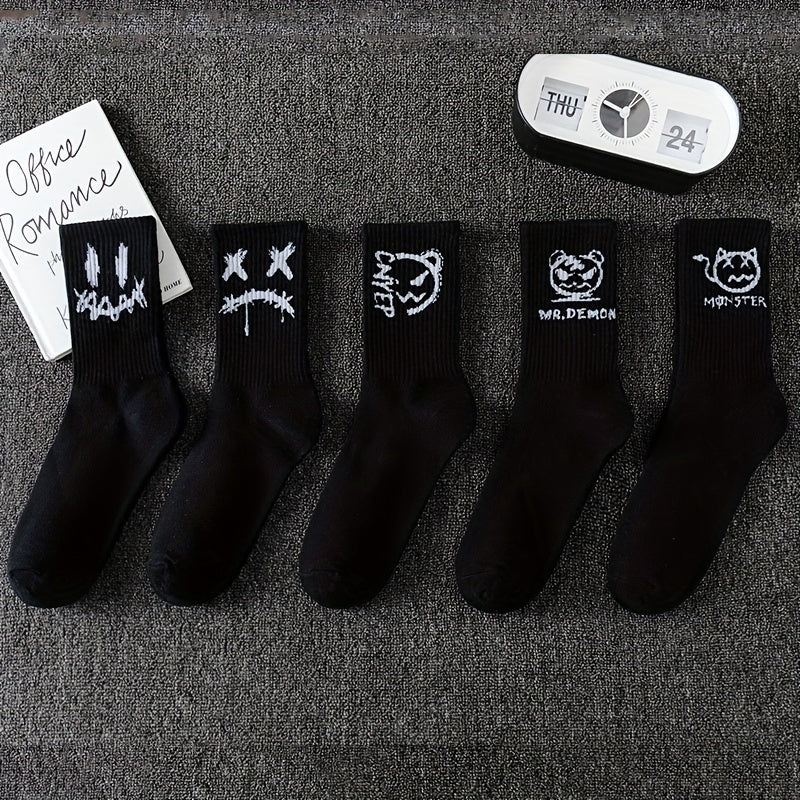 Men's Graffiti Pattern Crew Socks 3/5/8/10 Pairs Breathable Comfortable Outdoor
