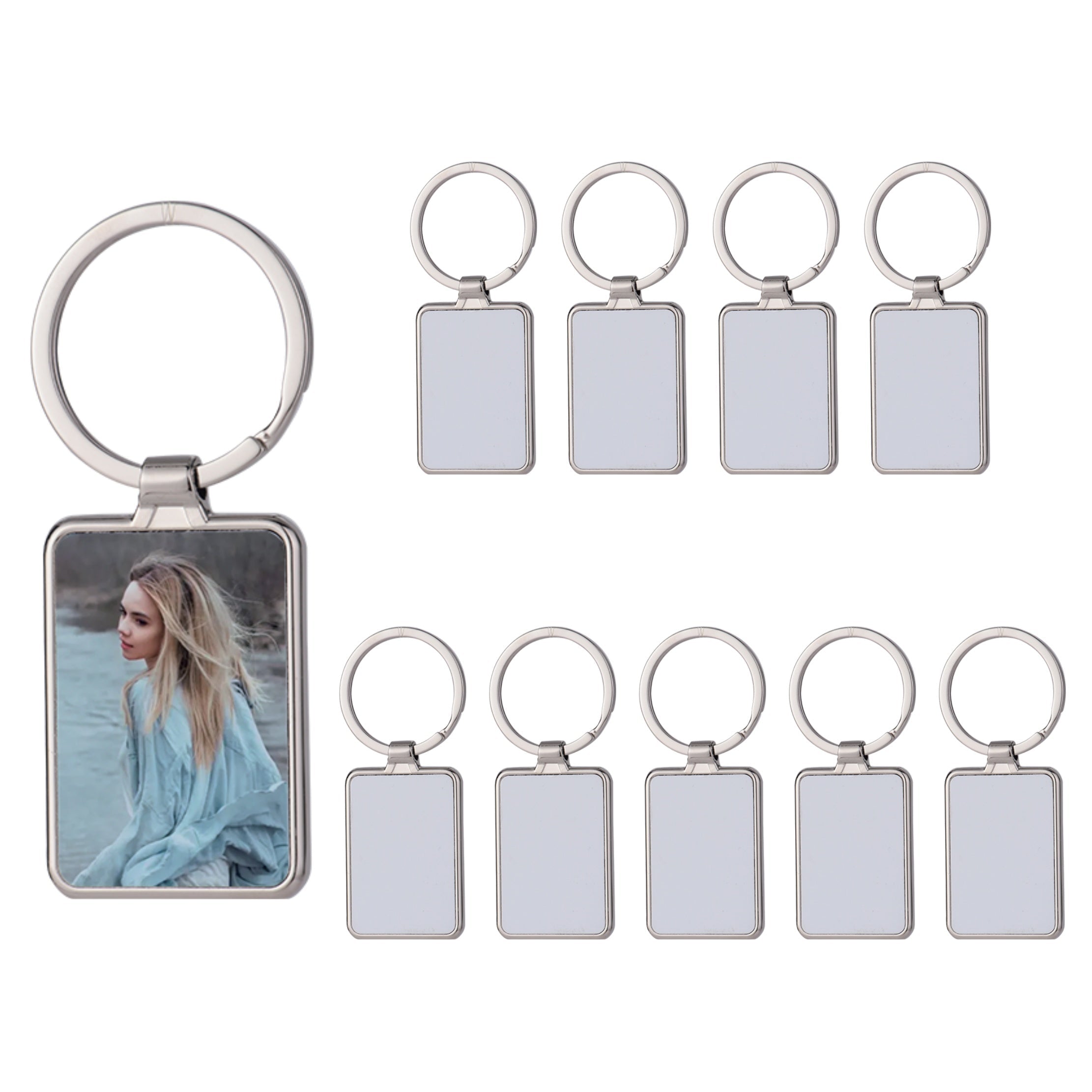 10 ta DIY Sublimatsiya Bo'sh Metall Kalitlar To'plami, To'rtburchakli Foto Ramka Kalit Halqalari, Maxsus Sovg'alar uchun Qayta Ishlash Materiallari, 14-fevral Dekor