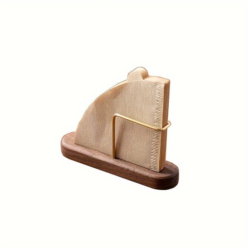 Wooden Coffee Filter Holder with Brass Stand for Kitchen and Office Decor