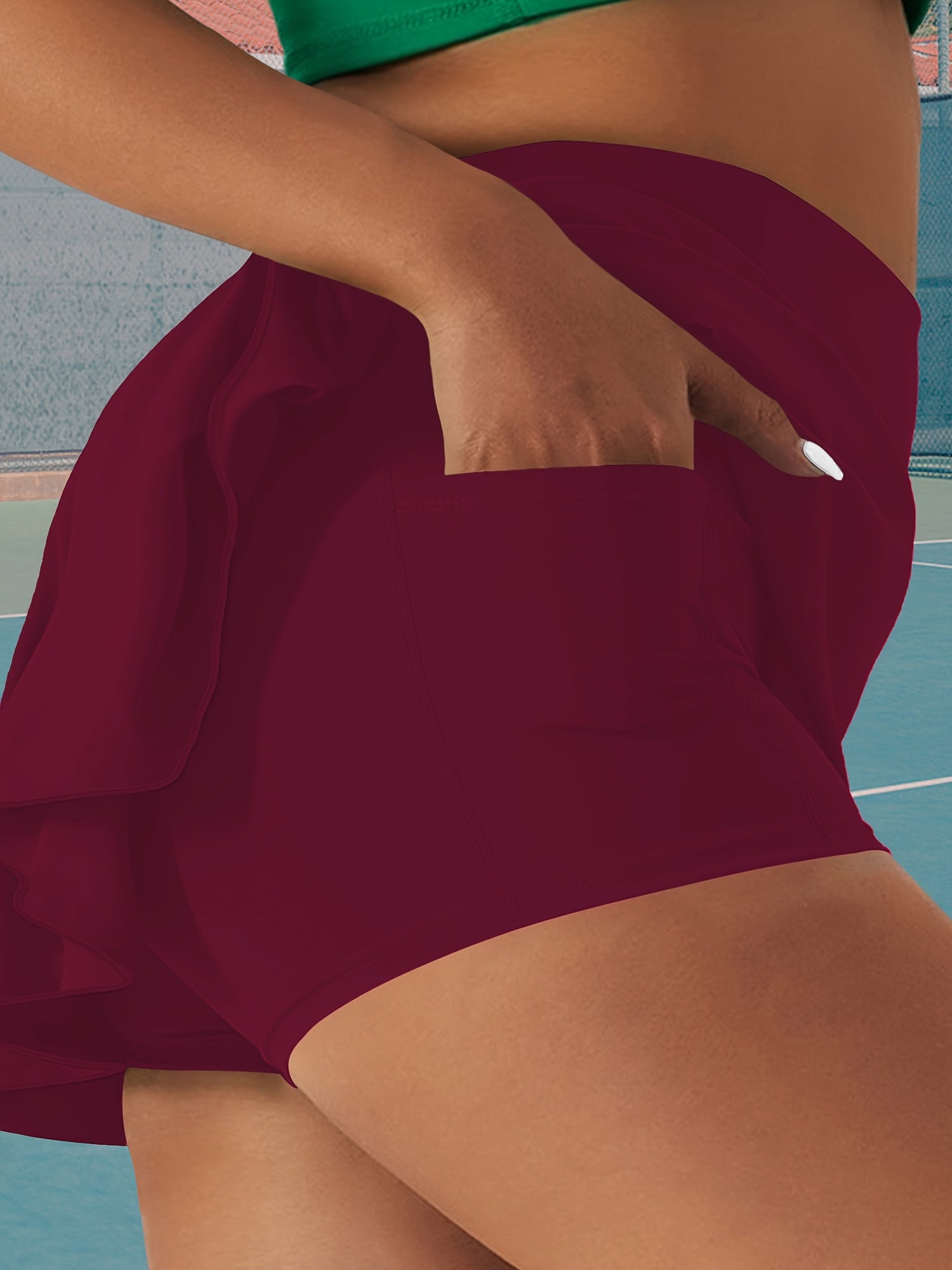 Plus Size Women's Flared Skirt with Pockets High-Stretch Machine Washable