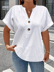 Women's Black Button-Front T-Shirt with Stand-Up Collar Casual Top