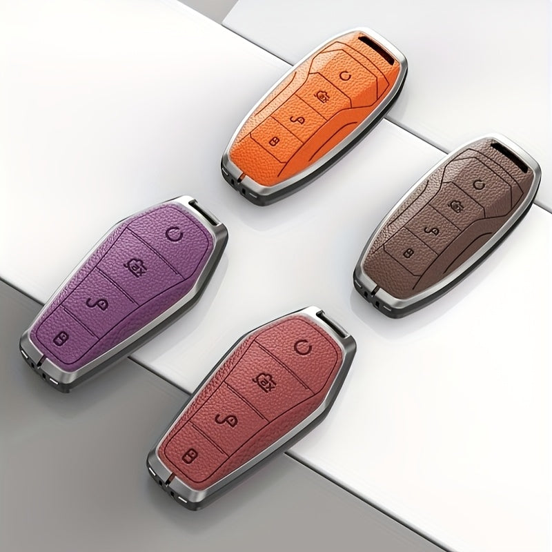 Alloy Car Key Cover Brown Protective Keychain for Remote Key Fob