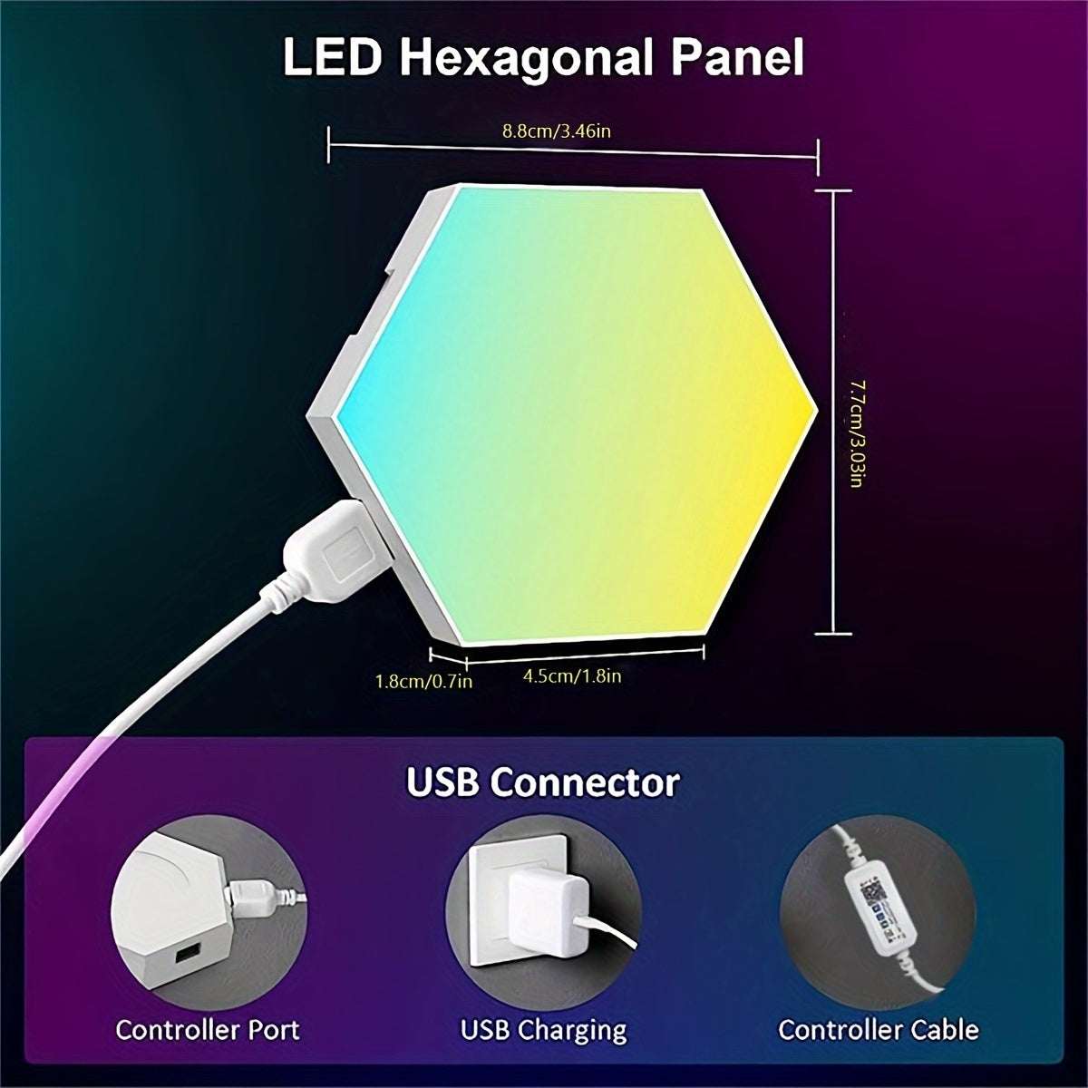 Juego de 10 paneles modulares de luces LED hexagonales RGB para pared, para bricolaje en empalme de geometría y sincronización con música