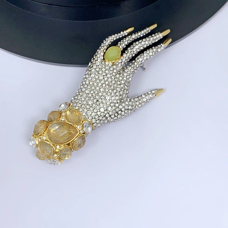 Unisex Crystal Brooch Pin with Rhinestone Accents and Heavy Industry Design