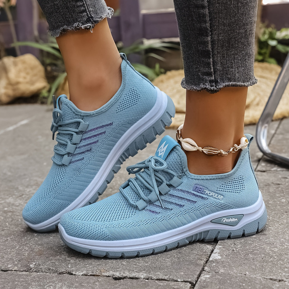 Women's Breathable Lightweight Sneakers Blue White Slip-On Casual Shoes