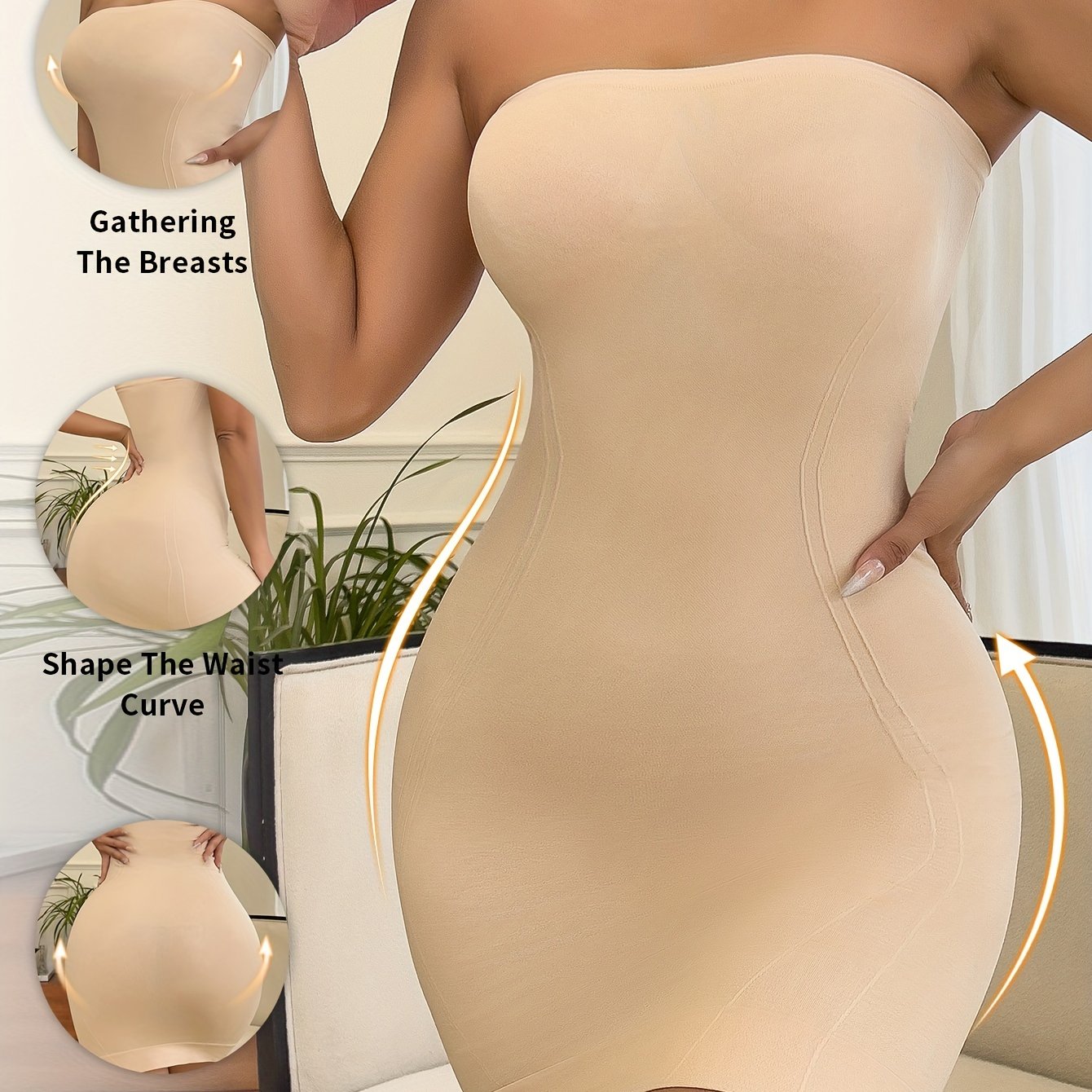 Women's Seamless Nylon Shapewear Bodysuit Dress for Slimming and Lifting