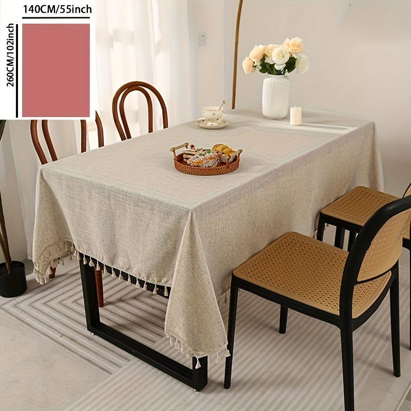 Mantel de lino con borlas, impermeable, resistente a manchas, lavable para bodas, fiestas y cenas