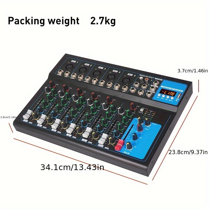 7-Channel Digital Mixing Console Alloy Black for Microphone Recording DJ and Stage Sound