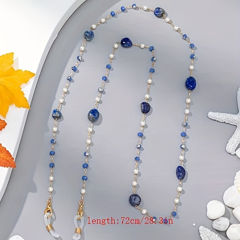 Vintage Style Glasses Chain with Faux Pearls and Crystal Beads for Sunglasses and Face Coverings