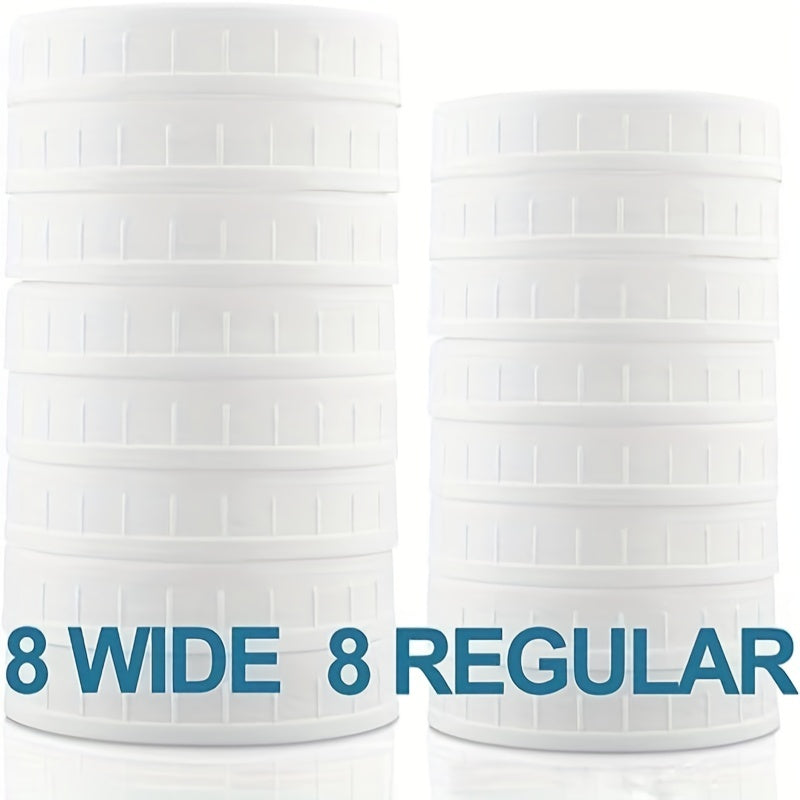 Set of 16 White Plastic Mason Jar Lids Leak-Proof Caps for Canning and Storage