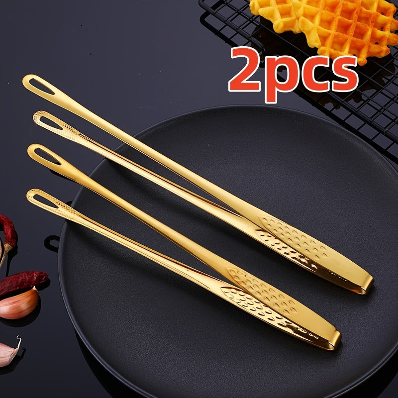 Golden Stainless Steel BBQ Tongs Set for Grilling and Food Serving