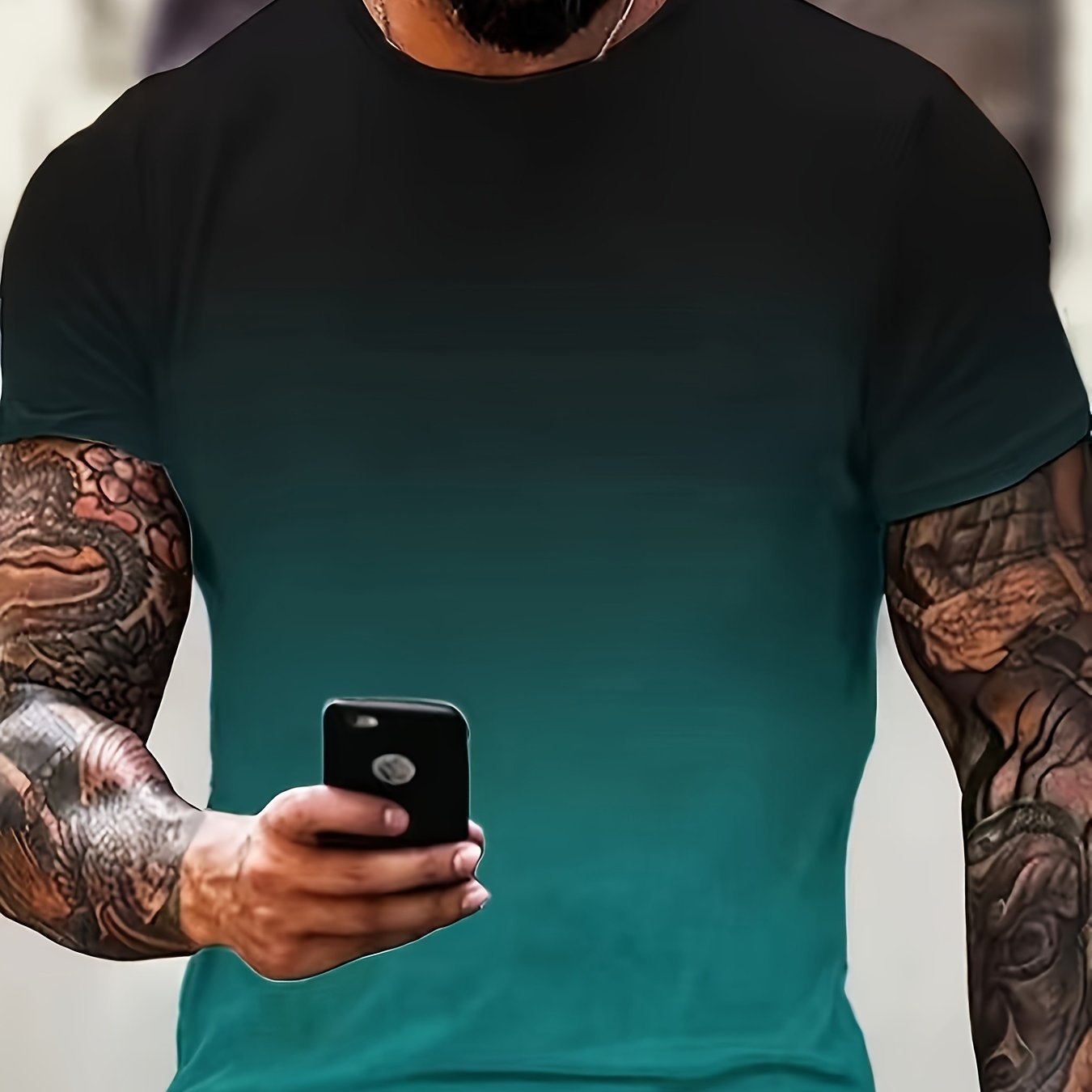 Camiseta de manga corta con cuello redondo y estampado digital de talla grande para hombre, poliéster y spandex