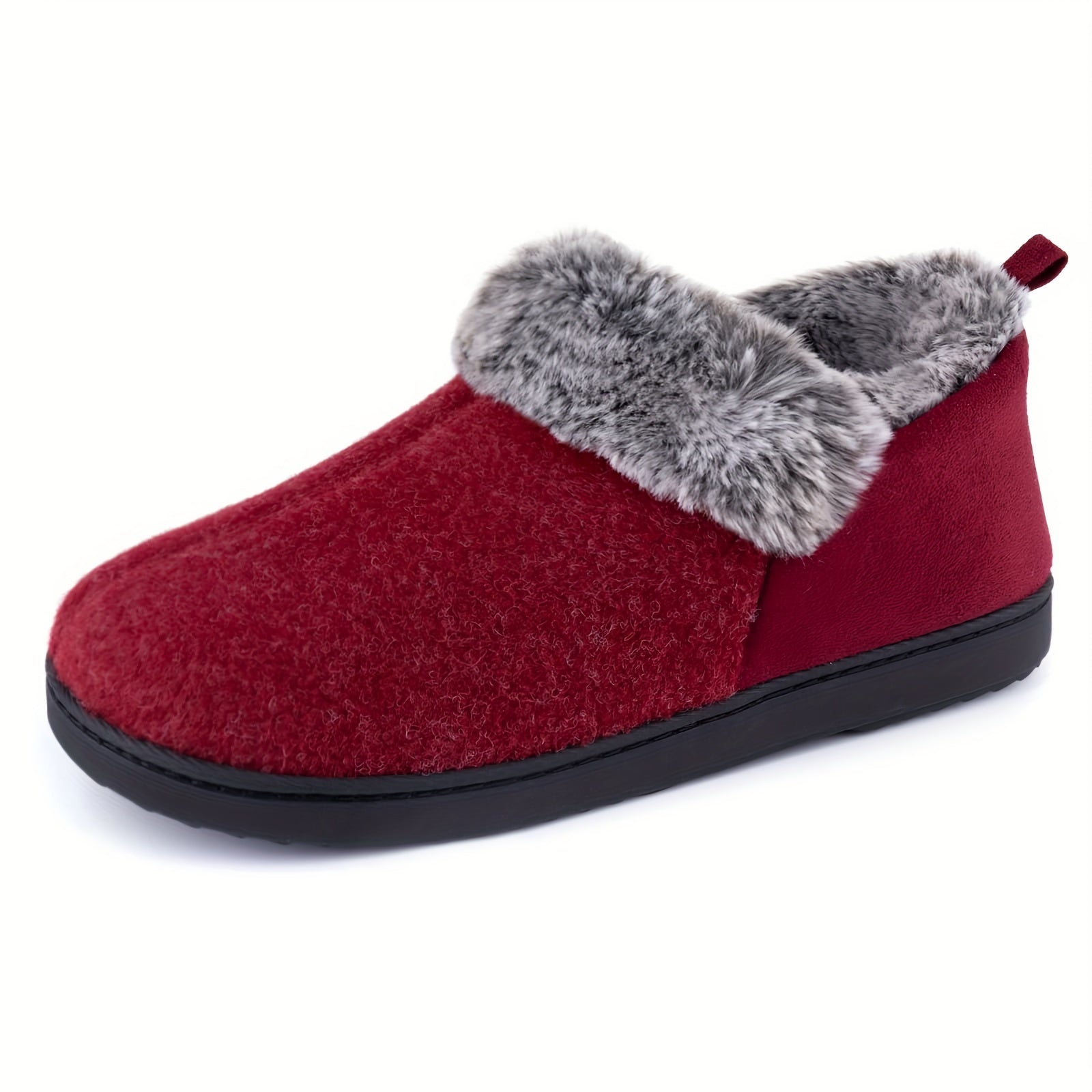 Women's Fuzzy Plush Slip-On House Shoes With Memory Foam Cushioned Heel