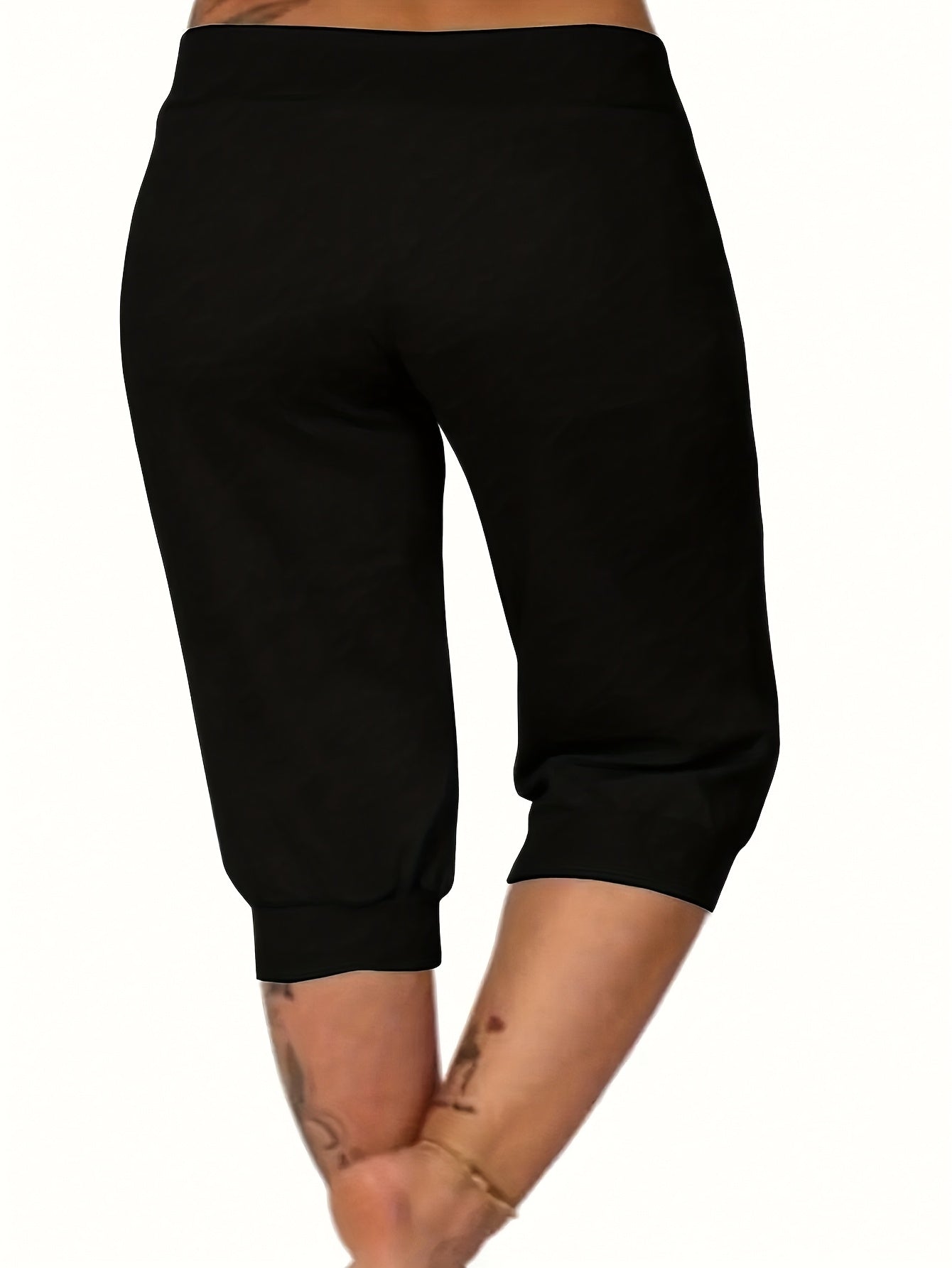 Plus Size Heart Print Capri Pants Casual Elastic Waist Summer Women's Clothing