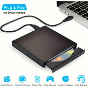 Portable External CD DVD Drive for Laptops and Desktop Computers with Storage Bag