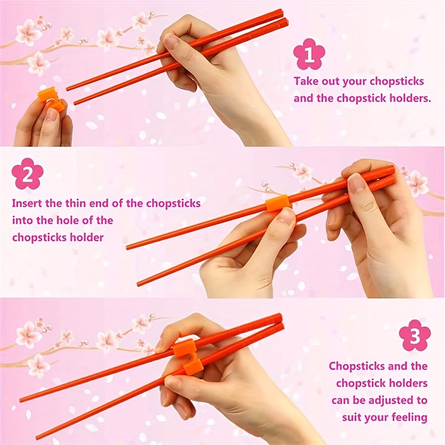 Set of 4 Plastic Chopstick Grip Aids for Adults Beginners with Interchangeable Connectors