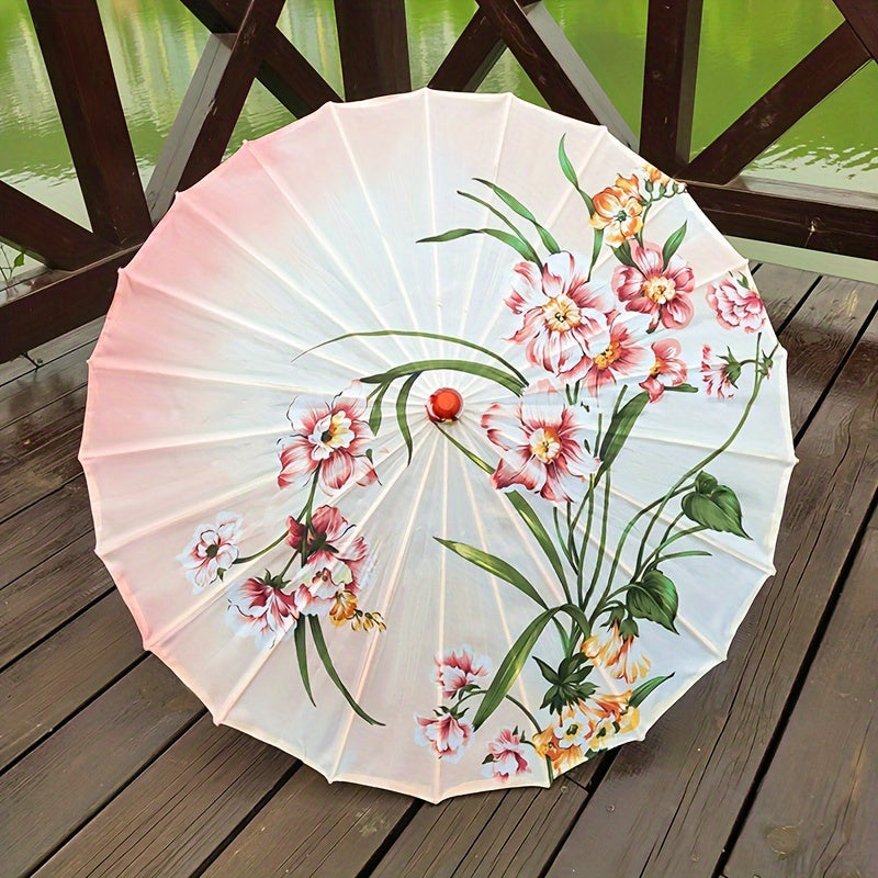 Chinese Cherry Blossom Parasol Umbrella with Bamboo Handle for Sun Rain Protection Weddings Parties