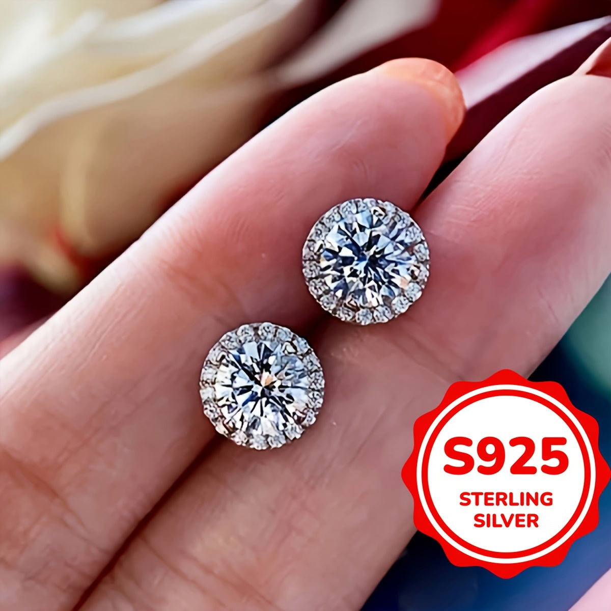 Sterling Silver Stud Earrings Cubic Zirconia for Women Gift