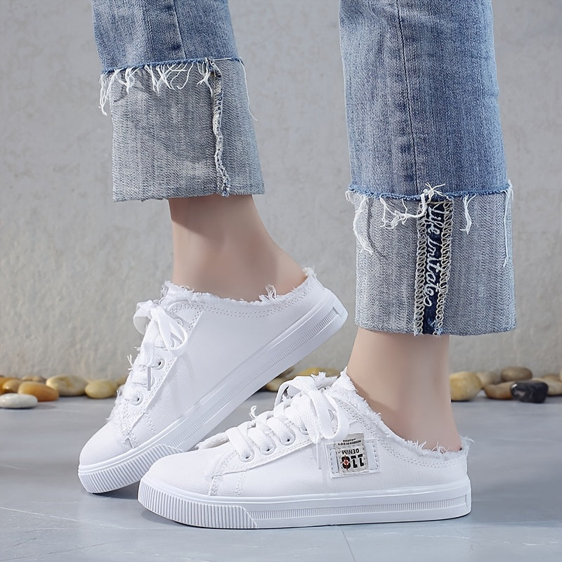 Solid Color Canvas Sneakers for Women with Platform Sole and Round Toe