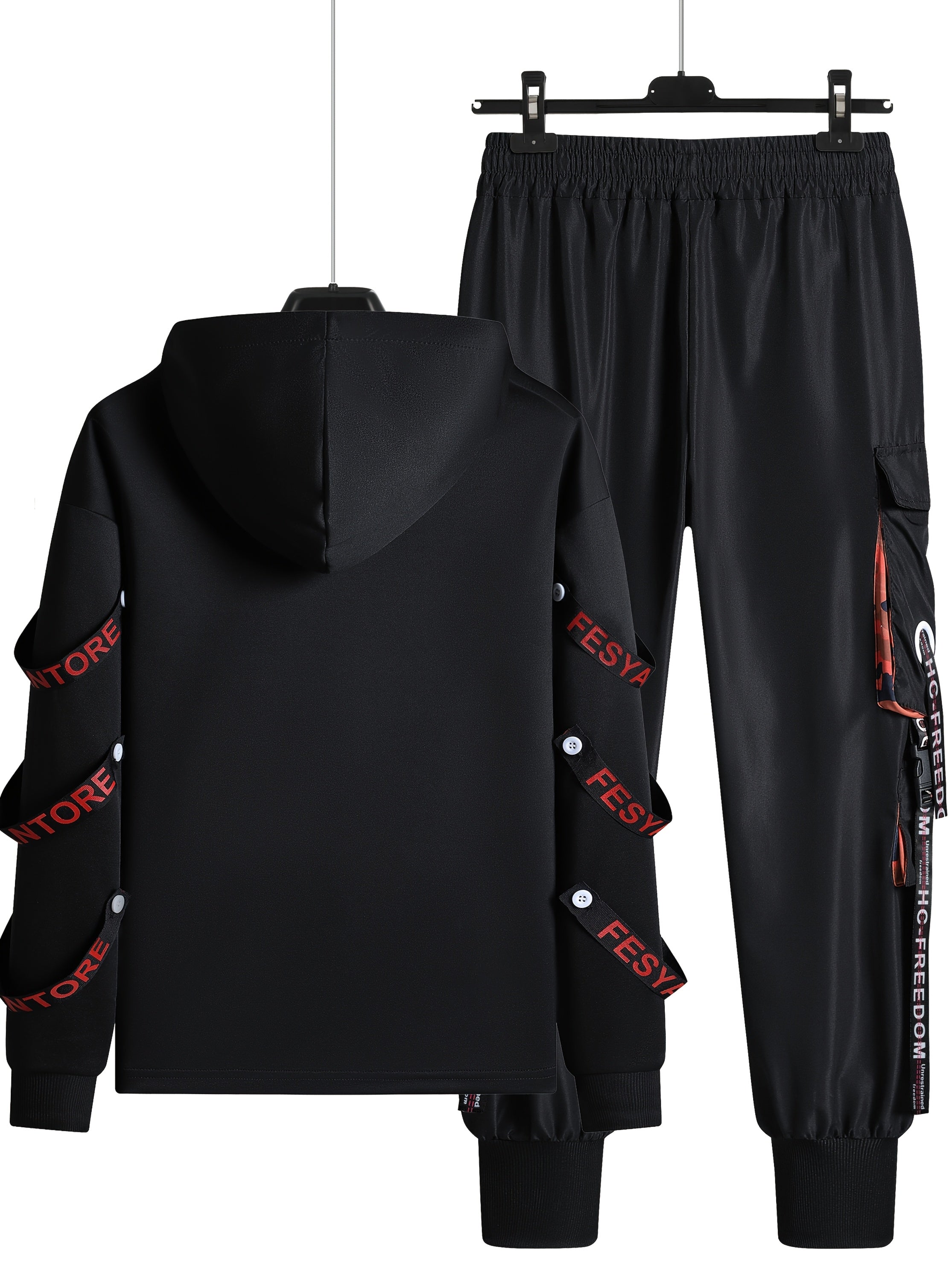 Men's Casual Sports Outfit with Hoodie Tapered Pants and Multi-Pocket Work Pants for Autumn Winter