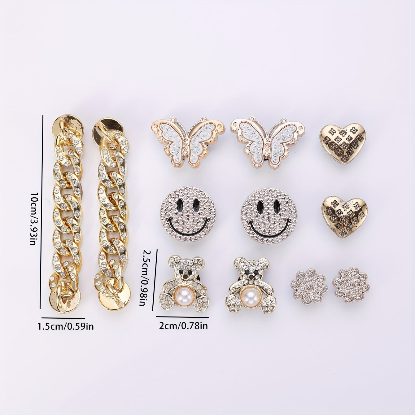12 шт. золотых пряжек для обуви, бабочка, медведь, сердце, подвеска, для рукоделия, подарок, аксессуар