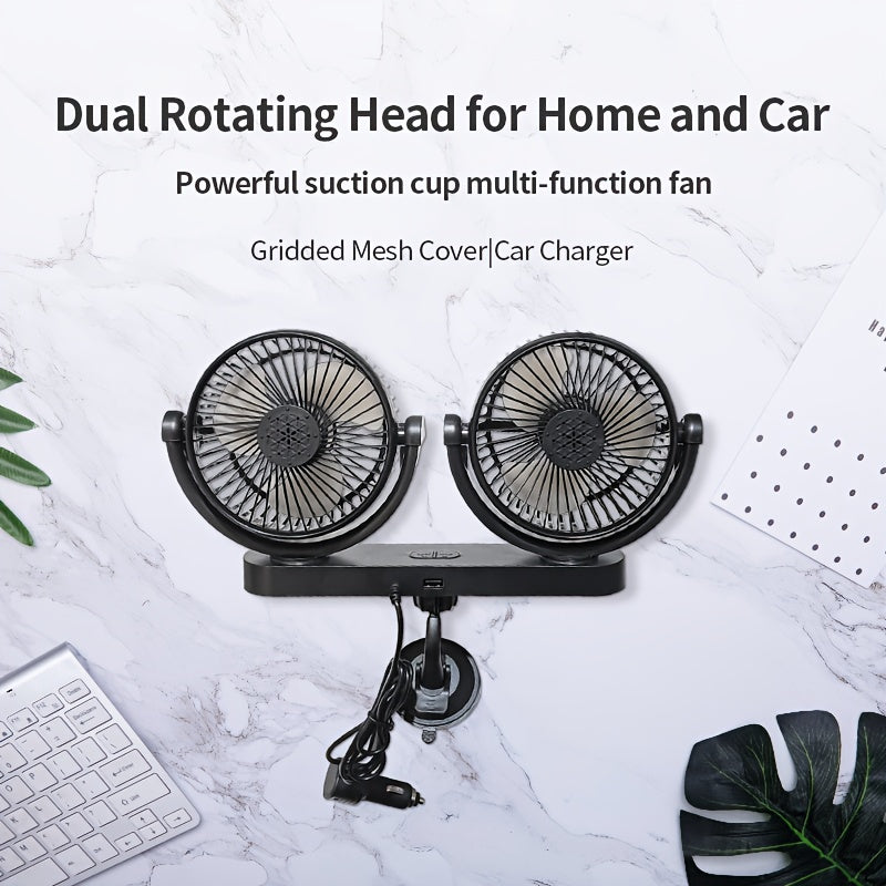 Portable USB Fan with Dual Rotating Heads, 3-Speed, Quiet Motor, Indoor Outdoor