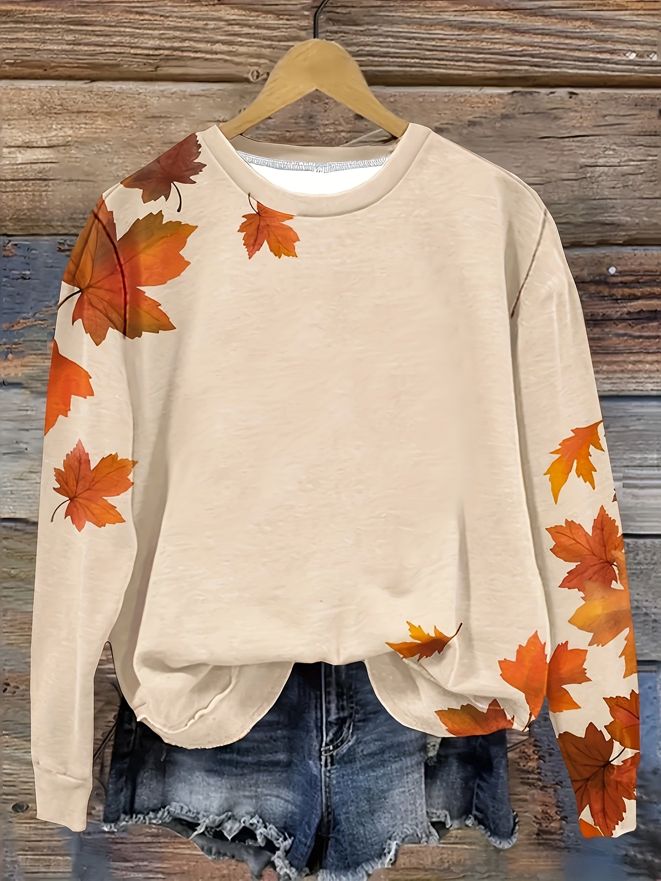 Plus o'lchamli Maple Leaf bosma pullover svitshot uzun sleeve krujkek casual kuz qish ayollari