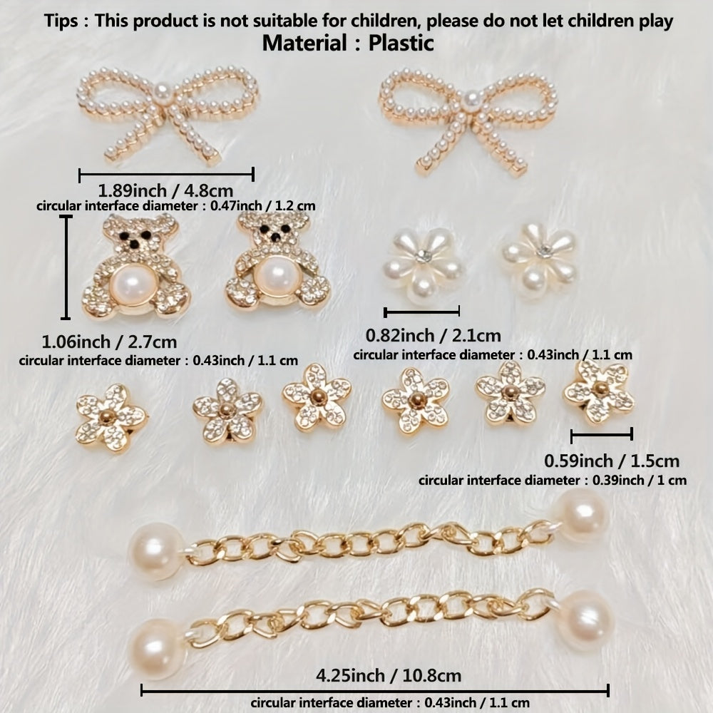 Unisex Pearl and Crystal Shoe Charm Set Detachable Accessories for Sandals