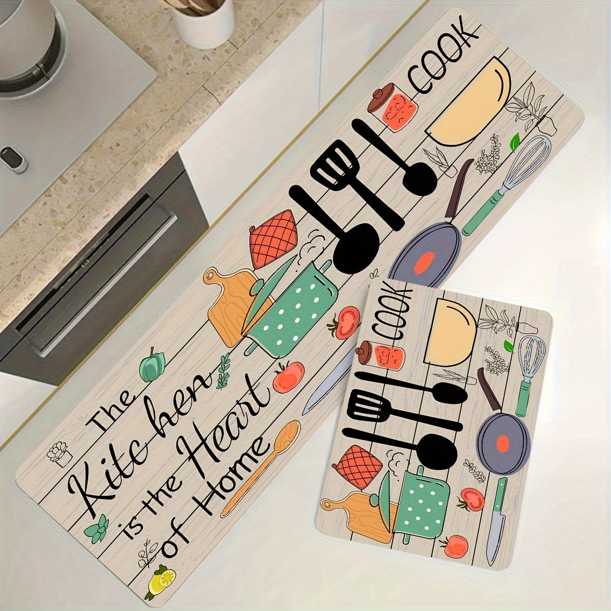 Anti-Fatigue Kitchen Rug Floral Non-Slip Waterproof Machine Washable