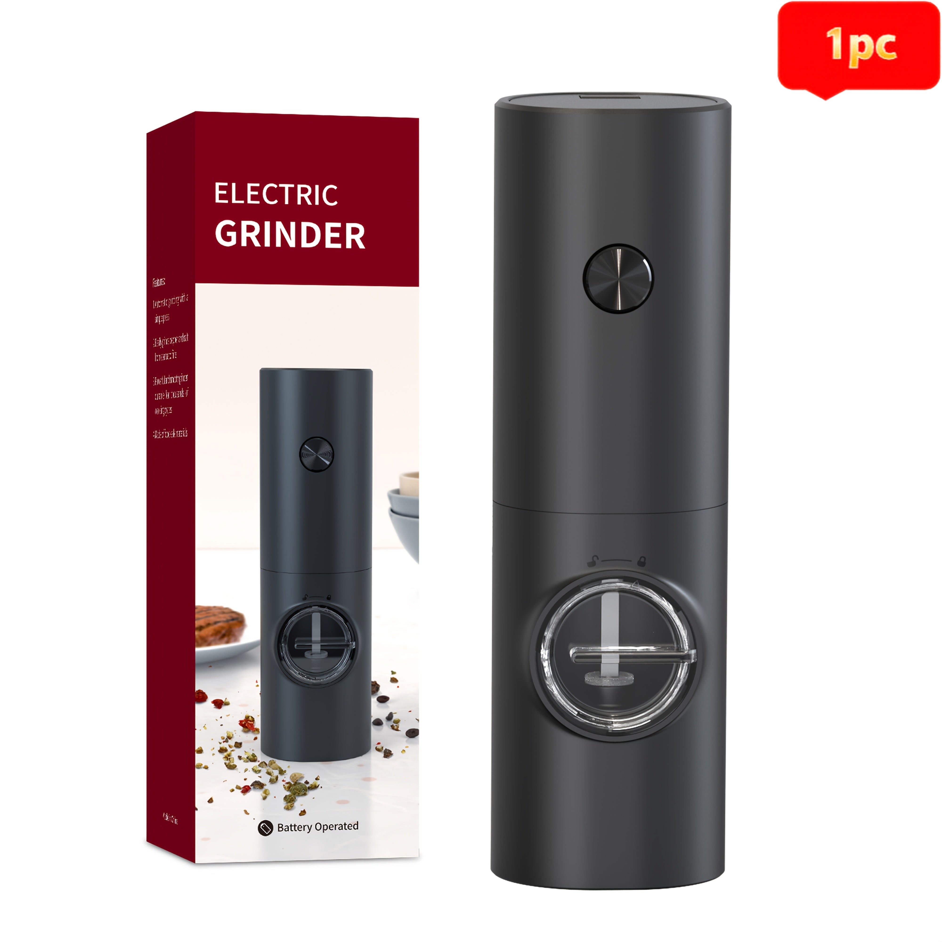 Electric Pepper and Sea Salt Grinder Set 1/2pcs Adjustable Coarseness Battery Operated