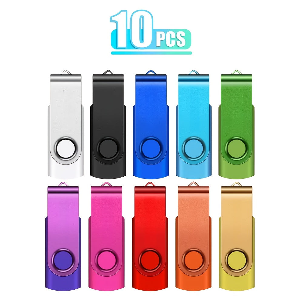 10 ta rang-barang metall USB flesh-disklar, haqiqiy sig'imi 128MB, 4GB, 8GB va 16GB o'lchamlarida. Bepul kalit zanjiri kiritilgan.