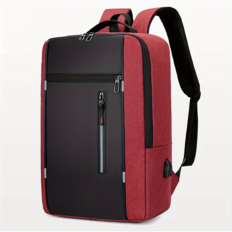 Men's Blue Nylon Backpack with Laptop Compartment USB Charging Port and Adjustable Straps