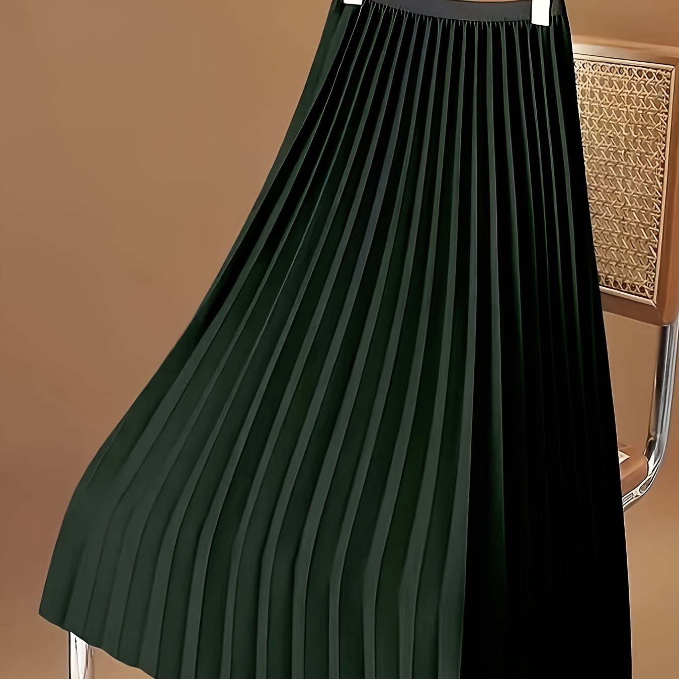 Women's Pleated Midi Skirt Solid Color Spring Summer Casual Elegant Polyester