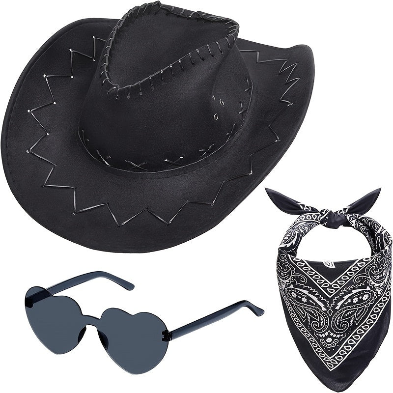 White Cowboy Costume for Adults with Hat Sunglasses and Bandana for Halloween