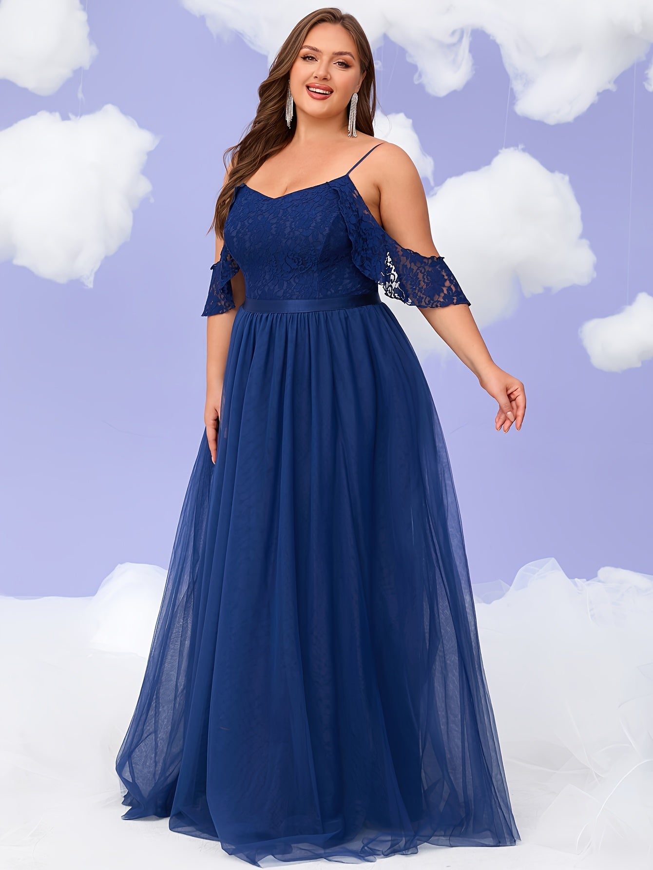 Plus Size Women's Lace Tulle Off-Shoulder Evening Gown Burgundy A-Line Mermaid Party Dress