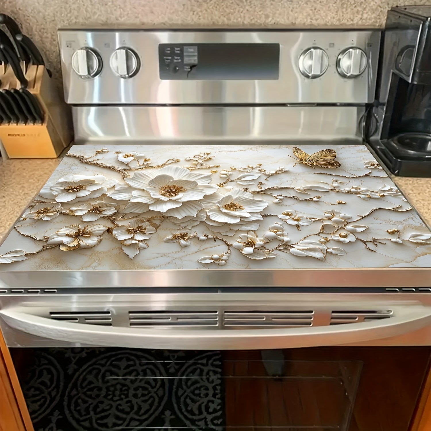 Alfombra antideslizante resistente al calor con diseño de mariposas y flores, 71.88cm x 52.07cm para estufas y hornos