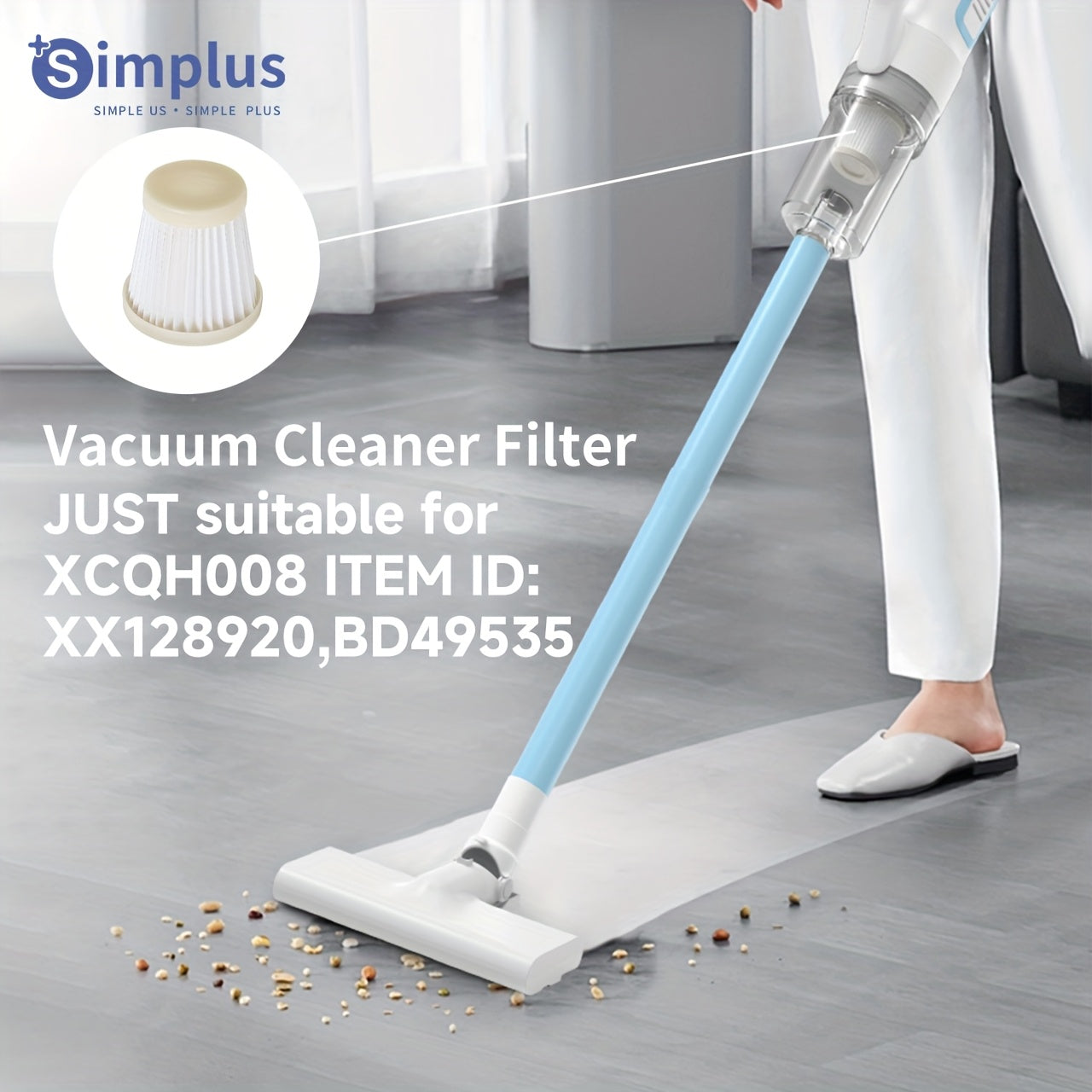 Simplus yuviladigan changyutgich filtri, BD49535 modellari bilan mos keladi, oson o'rnatish, mustahkam plastik material, batareya talab qilinmaydi.