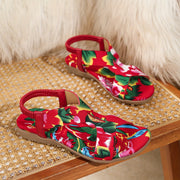 Women's Floral Open-Toe Flat Sandals Slip-On Comfortable Vacation Footwear